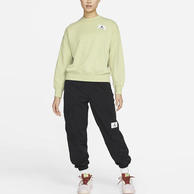 Jordan Logo Knit Crewneck Sweatshirt Women Tops Light-Olive-Green Grey DM5190-371