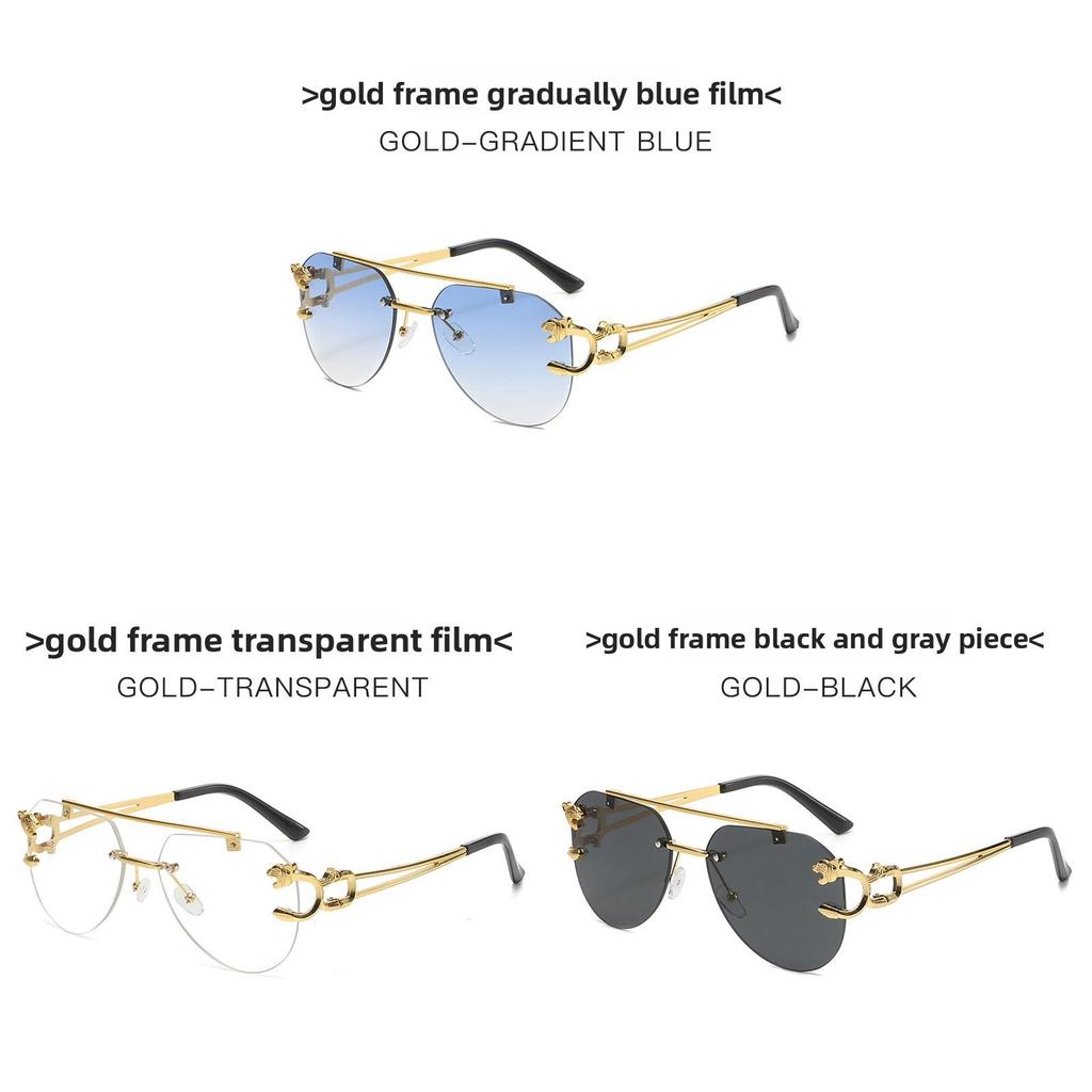Leopard Style Frameless Sunglasses With Blue Pc Lenses For Fashion Travel And Outdoor Activities