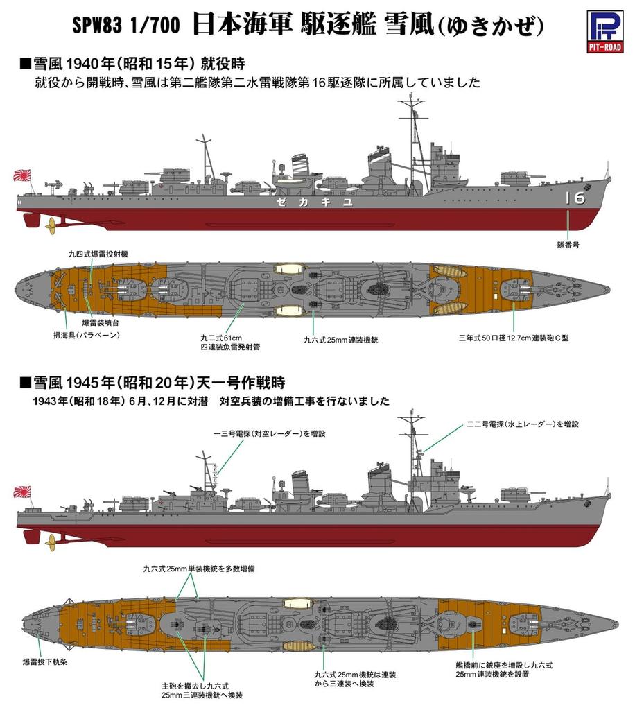Skywave Series Japanese Navy Destroyer Yukikaze Movie Release Commemoration Special Edition Plastic Model Kit SPW83 Pit-Road 1/700 (Ship)