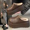 Height-increasing Thick-soled Cotton Slippers Women's Half-tow Bag Head Slippers Autumn and Winter Outer Wear 2025 New Popular Internet Celebrity Blac