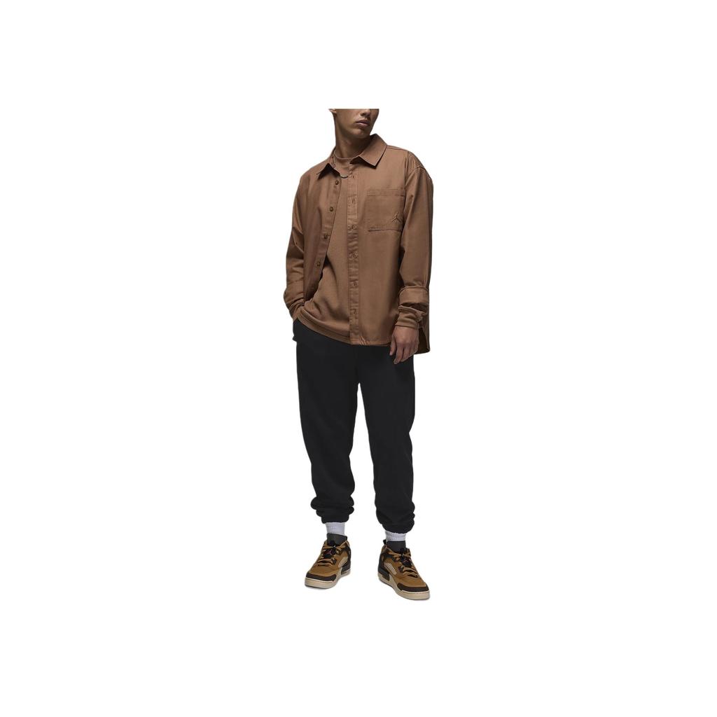 Jordan Essentials FW24 Button-Down Logo Comfortable Solid Color Fashion Versatile Long Sleeve Shirt Men Shirts Brown FV7446-223