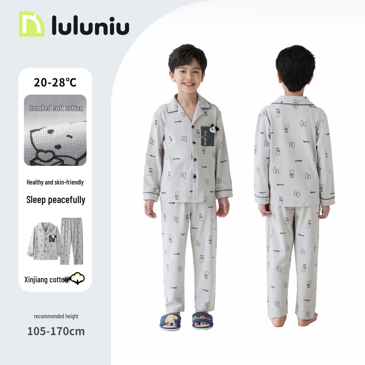

Lulu Boys Long Sleeve Cotton Pajamas - Cartoon Style for Spring and Autumn 110cm (Height 105-115)