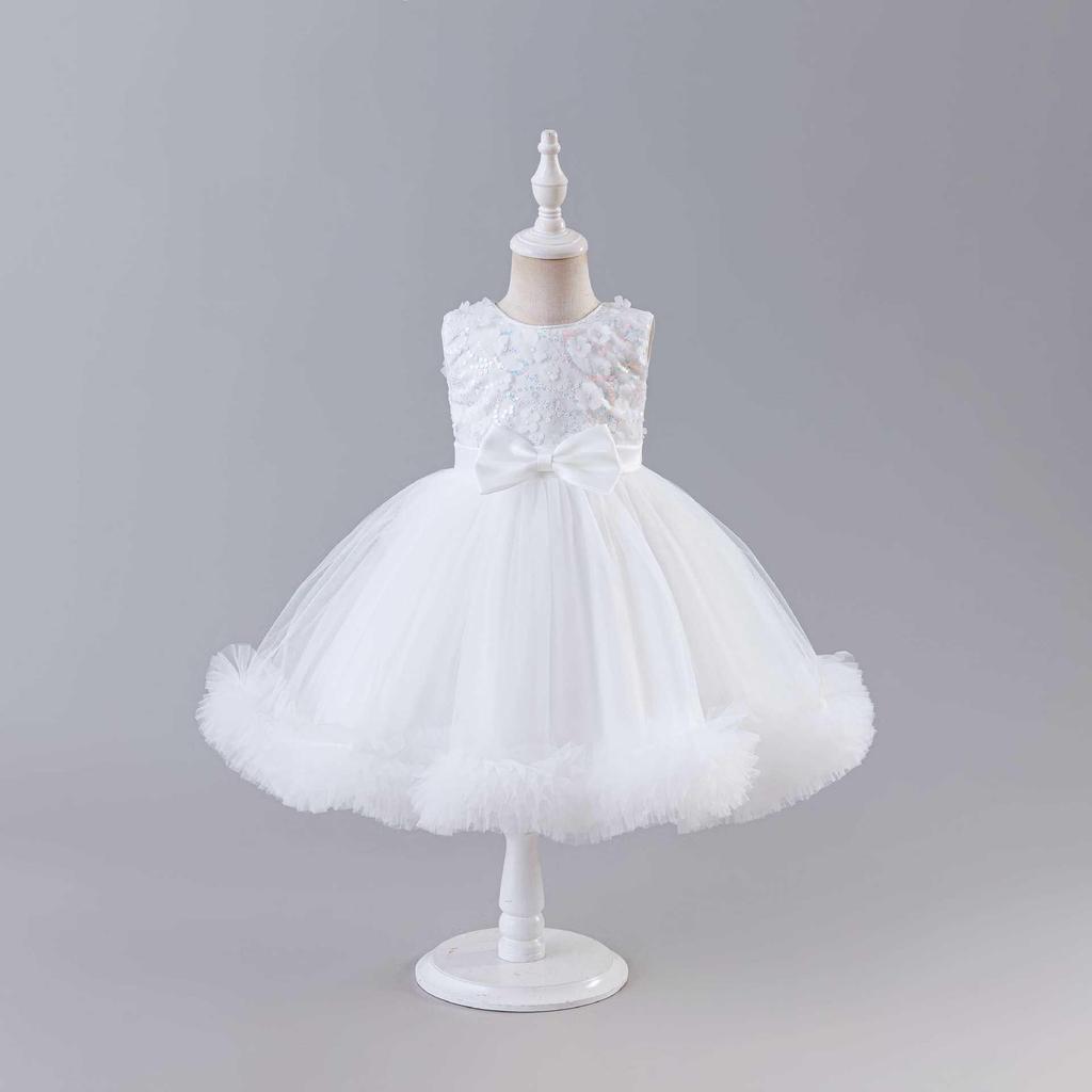 Grenzüberschreitendes Mädchen-Netz-Puff-Prinzessinnenkleid - Formelles Abendkleid mit Schleife und Details für Auftritte