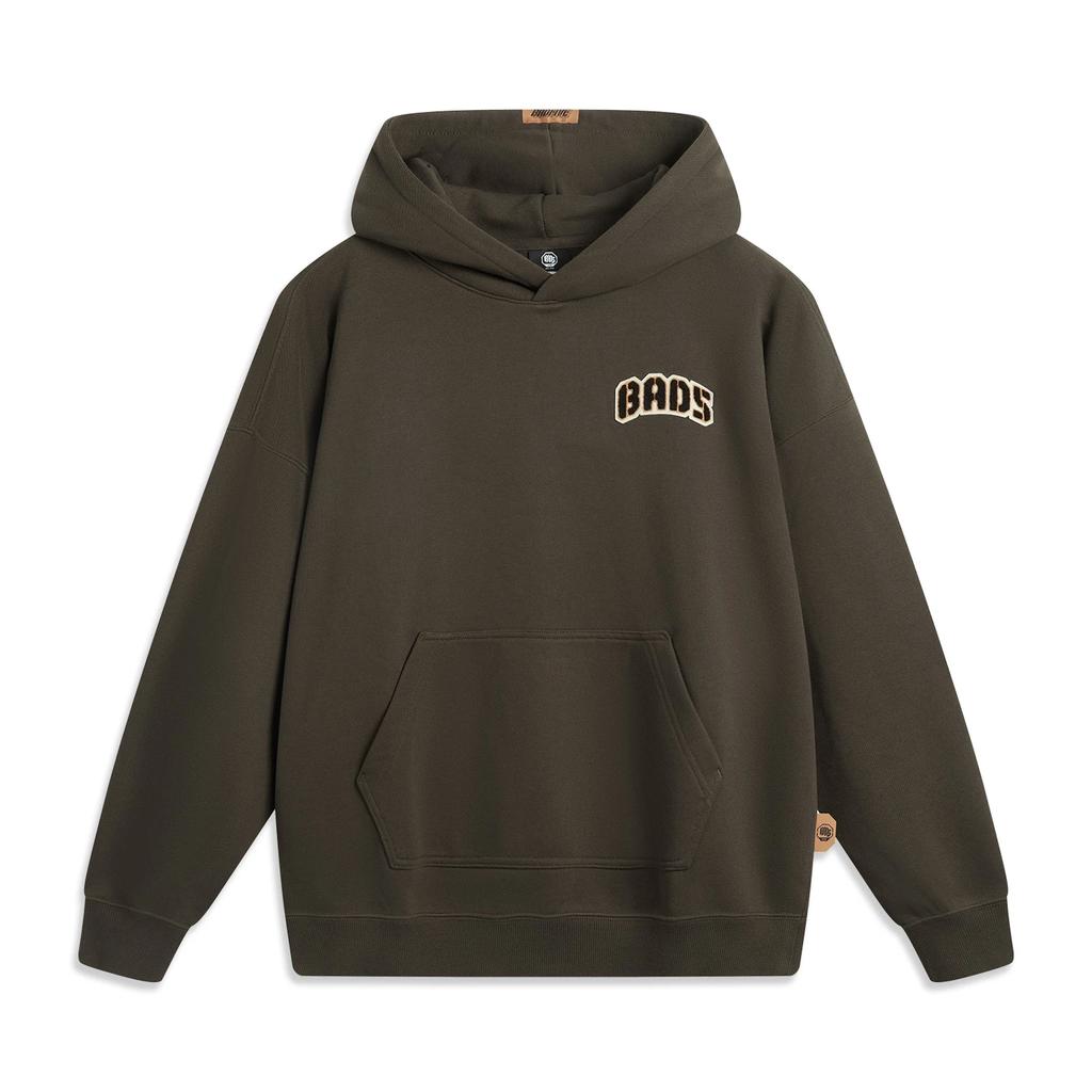 Li Ning Basketball Series Bad Five Letter Hoodie Comfortable Breathable Versatile Loose Sports Sweatshirt Men Hoodies Slate-Brown AWDUB89-2