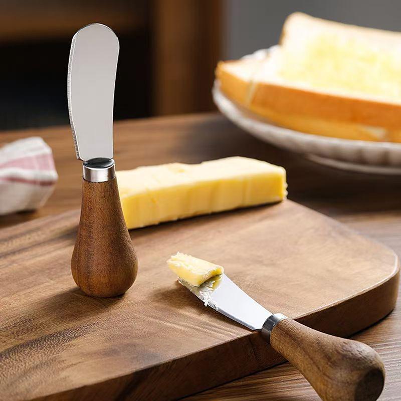 Stainless Steel Cheese Knives Cheese Fork Set Wooden Handle Butter Spatula Knife Cheese Spreader Jam Spreader Baking Tools