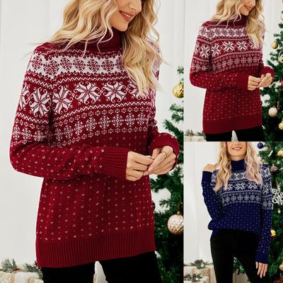 Women's Fashion  Snowflake Knitted Christmas Pullover Turtleneck Sweater