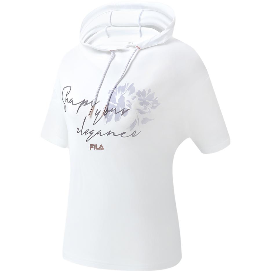 

FILA Latte Girl 3.0 Floral Gray Print American Vintage Loose Hooded Sports Drop Shoulder T-Shirt Women Tops Jade-White A11W321118F-WT L