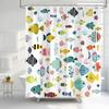 Funny Kids Shower Curtain, Cute Colorful Cartoon Fish Ocean Beach Theme Bath Curtains for Bathroom, Underwater Coastal Submarine