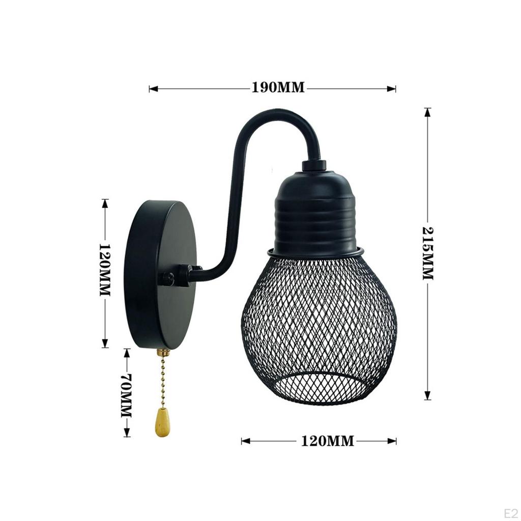Black Industrial Wall Sconce Mount Light Fixture with Pull Chain Switch for Loft Hallway