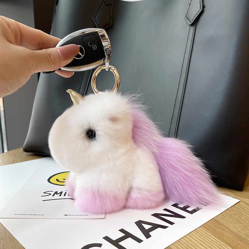 Luxury Jewelry Cute Unicorn Plush Keychains Fake Otter Fur Keychain Mini Gift for Girlfriend Key Ring Accessories for Women