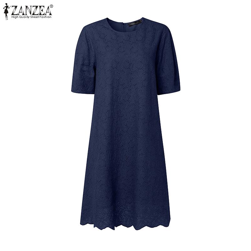 

ZANZEA Женское элегантное платье-туника с пышными рукавами, кружевной вставкой спереди, крючком, пэчворк, в повседневном стиле 5XL темно-синий