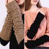 1 Pair Women Arm Warmer Thumbhole Elbow Length Stretchy Knitted Arm Sleeves Keep Warm Solid Color Fingerless Arm Gloves Woolen