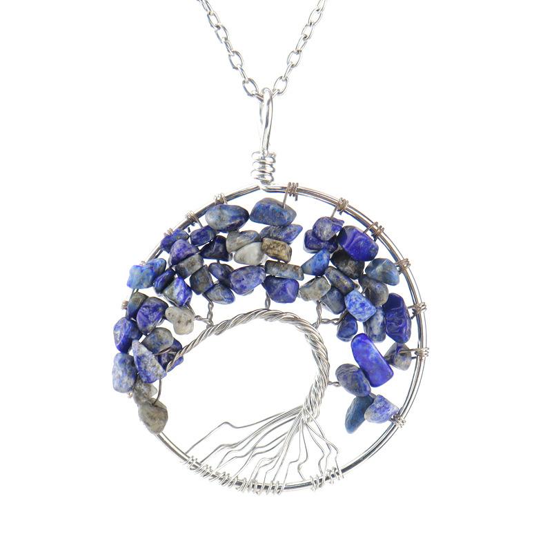 Natural Stone Irregular Tree Of Life Necklace Pendant Amethyst Wrapped Wisdom Tree Necklace Colorful Gravel N02