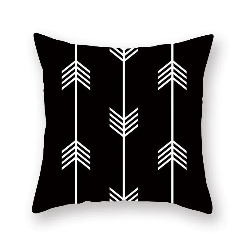Black White Geometric Pattern Cushion Cover Polyester Sofa  Upholstery Pillowcase Home Decor