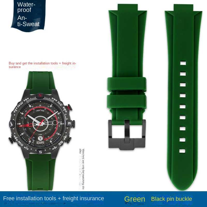 Bracelet de montre convexe Bracelet en silicone pour timex T2N738 T2N739 T2N720 T2N721 T49706 Bracelet de montre à boucle déployante Bracelet en caoutchouc 24X16mm