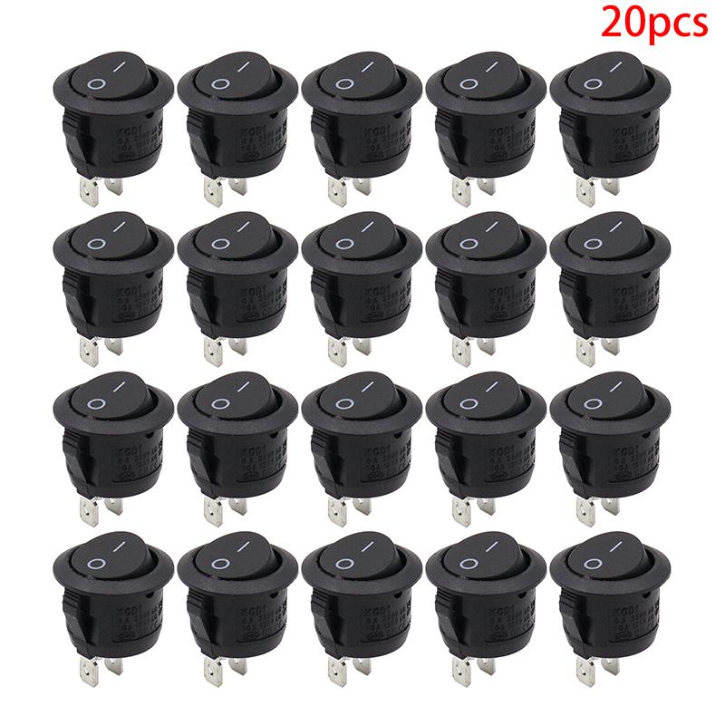 20pcs Rocker Switch Black On Off 2 Pin Mini Round Toggle Switch 3A 250V 6A 125V Circle Switches For RV Car Truck Boat