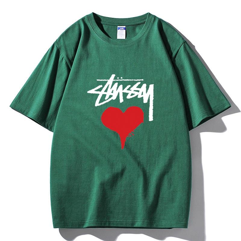 

2026 Summer Dripping Heart Print T-Shirt Unisex Casual Oversized White Streetwear Tee XXL темно-зелений колір