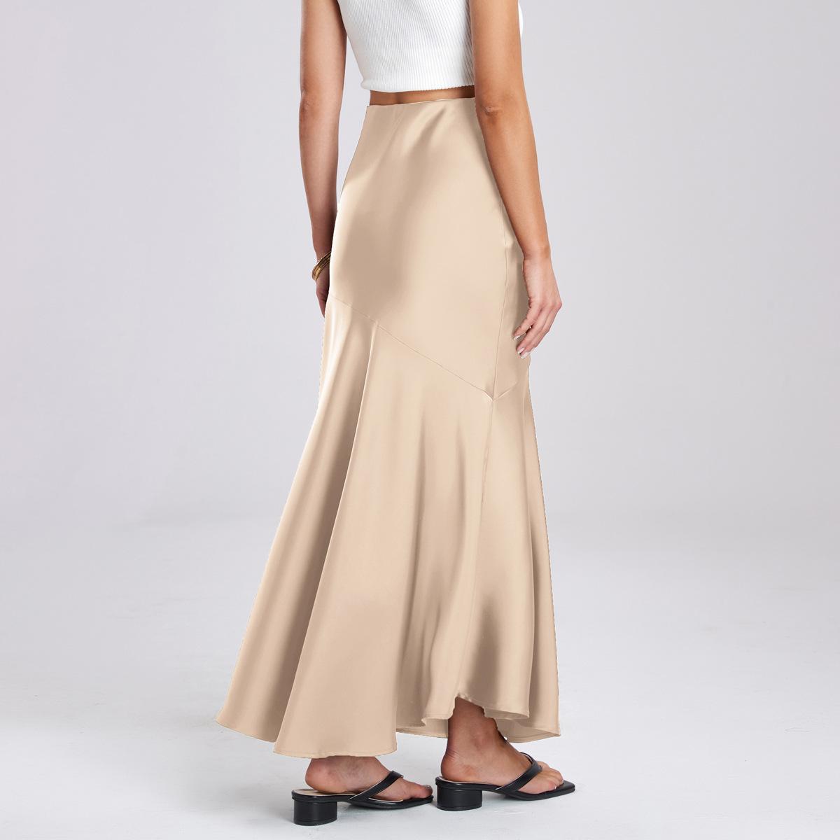 IHUASU Женская юбка из ацетатного атласа с высокой талией и эластичными вставками — фото 5