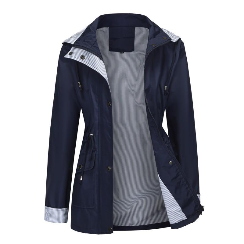 Womens Detachable Hooded Windbreaker Coat Lightweight Rain Jacket Winter Urban Casual Wear