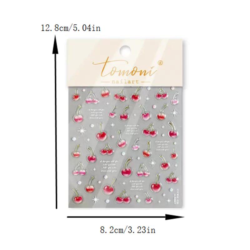 Süßer Gelee Rote Kirsche Nagelkunst Aufkleber Prägung Mädchen Frauen Selbstklebend Nagelaufkleber Neujahr Weihnachten Maniküre Abziehbilder Geschenk