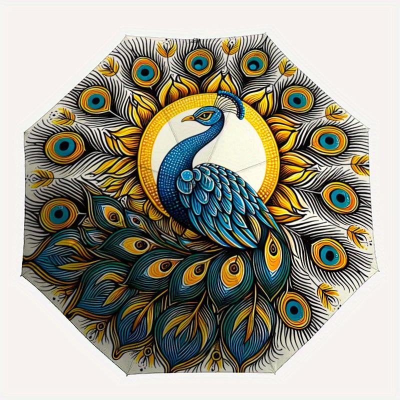 

1pc Peacock Feather Mandala Automatic Open, Sturdy Iron Frame, Compact Folding Design, All-Season Portable Umbrella for Women & Men, Outdoor