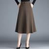 Women's Black High-Waisted A-Line Midi Skirt with Belt Solid Color Flared Office Casual Knee-Length Skirt