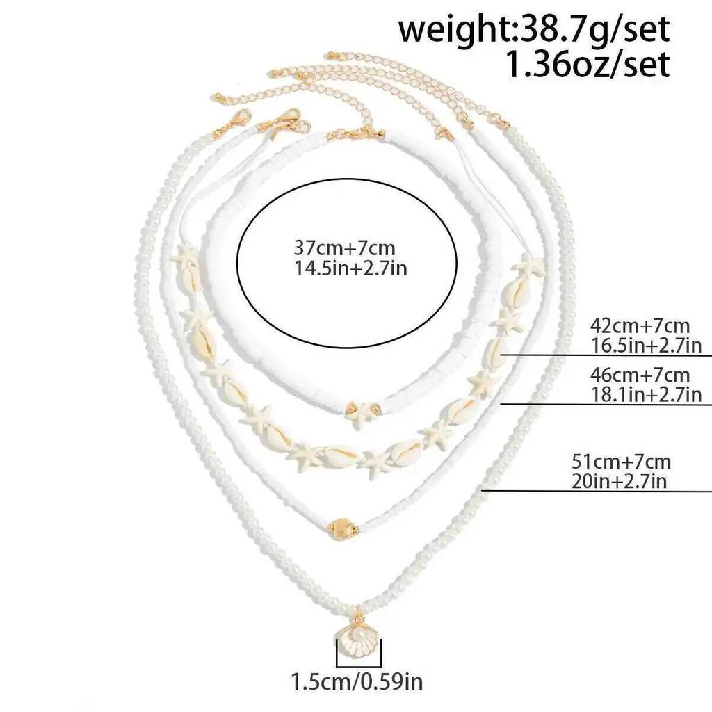 SHIXIN 4Pcs Boho Exquisite Imitation Pearl Scallop Starfish Pendant Necklace Women New Charm Clavicle Bead Chain Jewelry Gifts