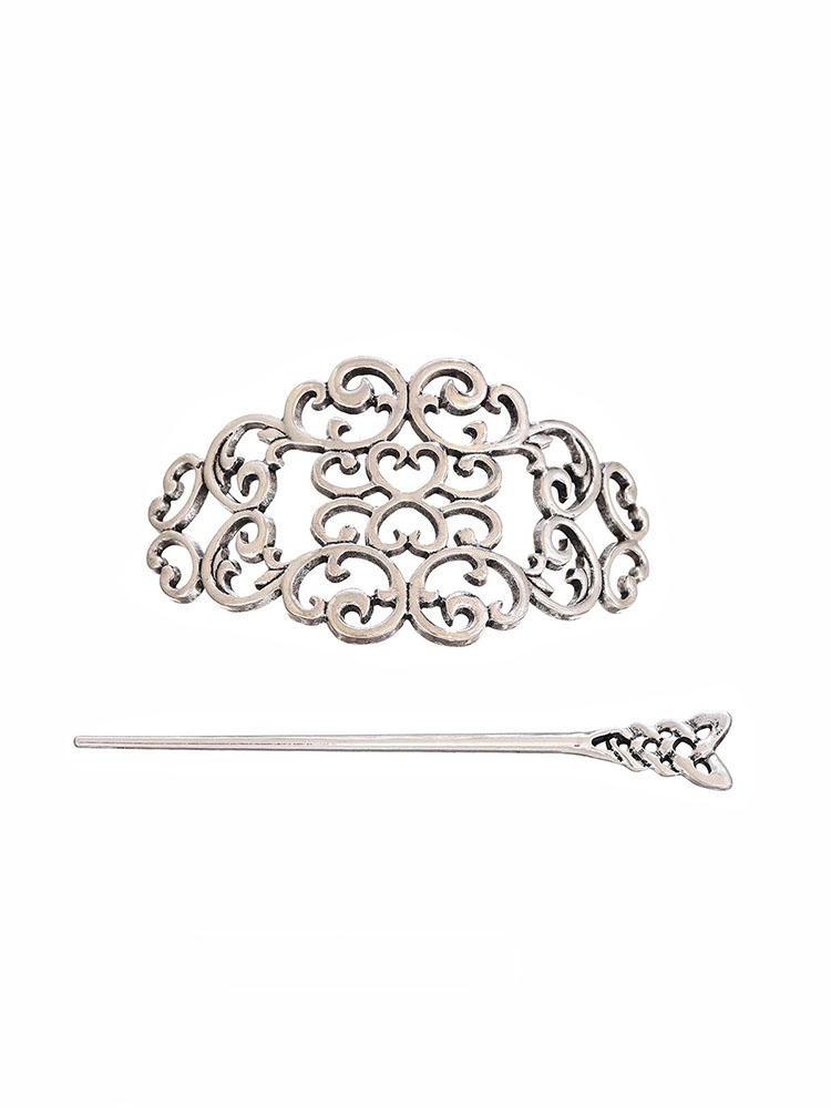 Punk Style Silver Jewelry Scroll Grass Pattern Hairpin Retro Hollow Pattern Design Hairpin Dark Style Dressing Hair Accessory
