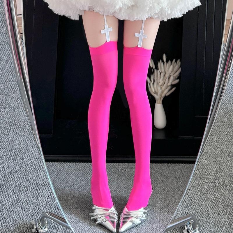 Candy Knee Socks Trend Internet Celebrity Japanese And Korean Long Socks Over Knee Socks Solid Color High Stockings Suspender Socks