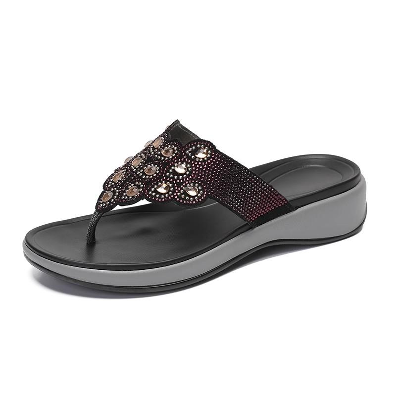 Fashion GKTINOO Fashion New Genuine Leather Slippers Anti-skid Summer Flip Flops Beach Rhinestone Sandals Mom Shoes For Outside