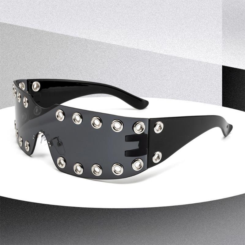 Non-polarized Rimless Rhinestone Sunglasses Women  Diamond Punk Shield Wrap Sun Glasses Vintage One-Piece Shades Frameless Goggle