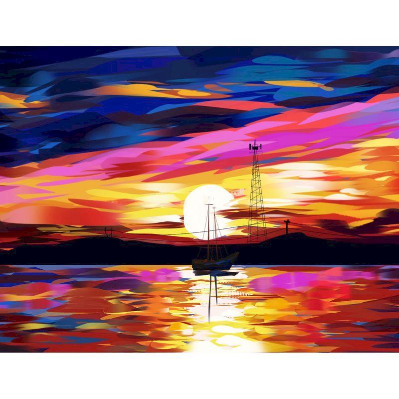 RUOPOTY Oil Painting By Numbers Seaside Landscape Wall Art Unique Gift Hand Painted Picture By Numbers Sunset For Living Room