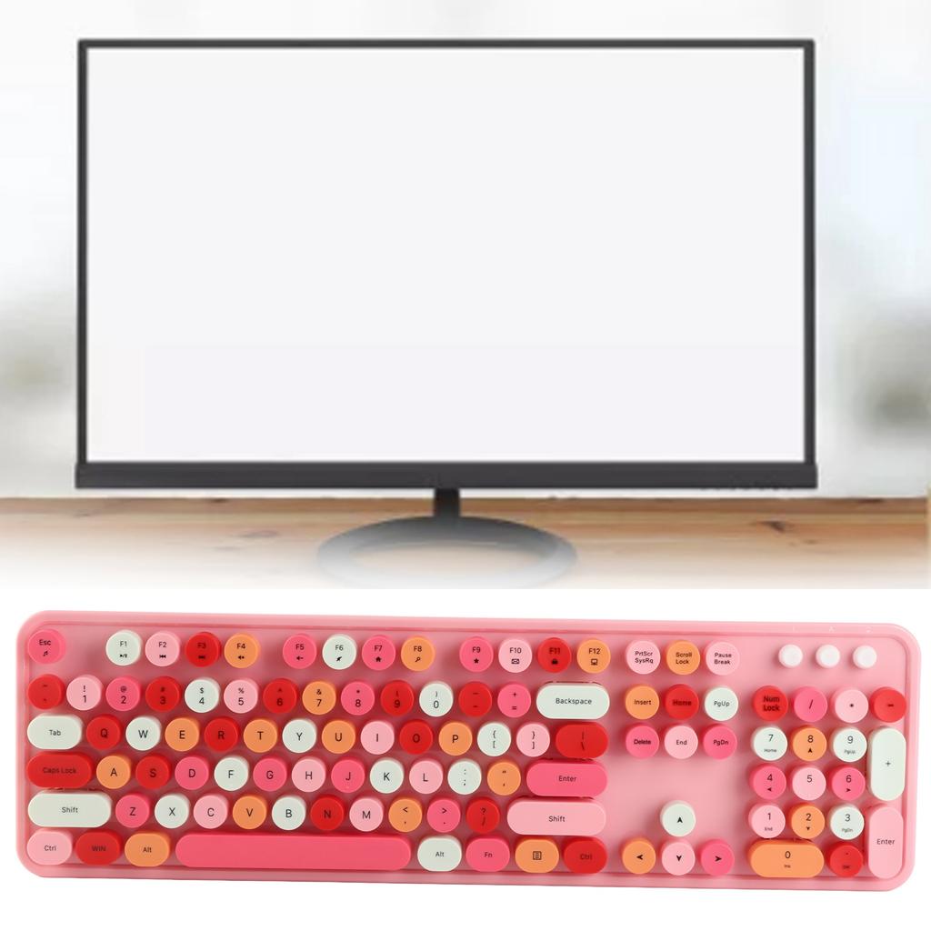 2.4Ghz Wireless 104 Key Keyboard and Mouse Set Desktop Cute Keyboard for Computer(Black Red Mixed Color )