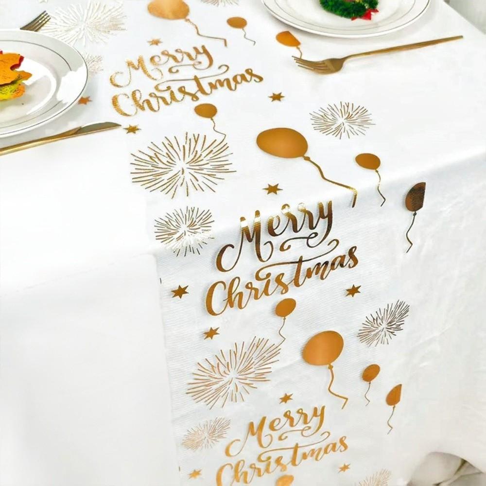 Hot Stamping Birthday Table Flag Balloon Design Washable Black Gold Table Runner Polyester Glitter Tablecloth Celebration