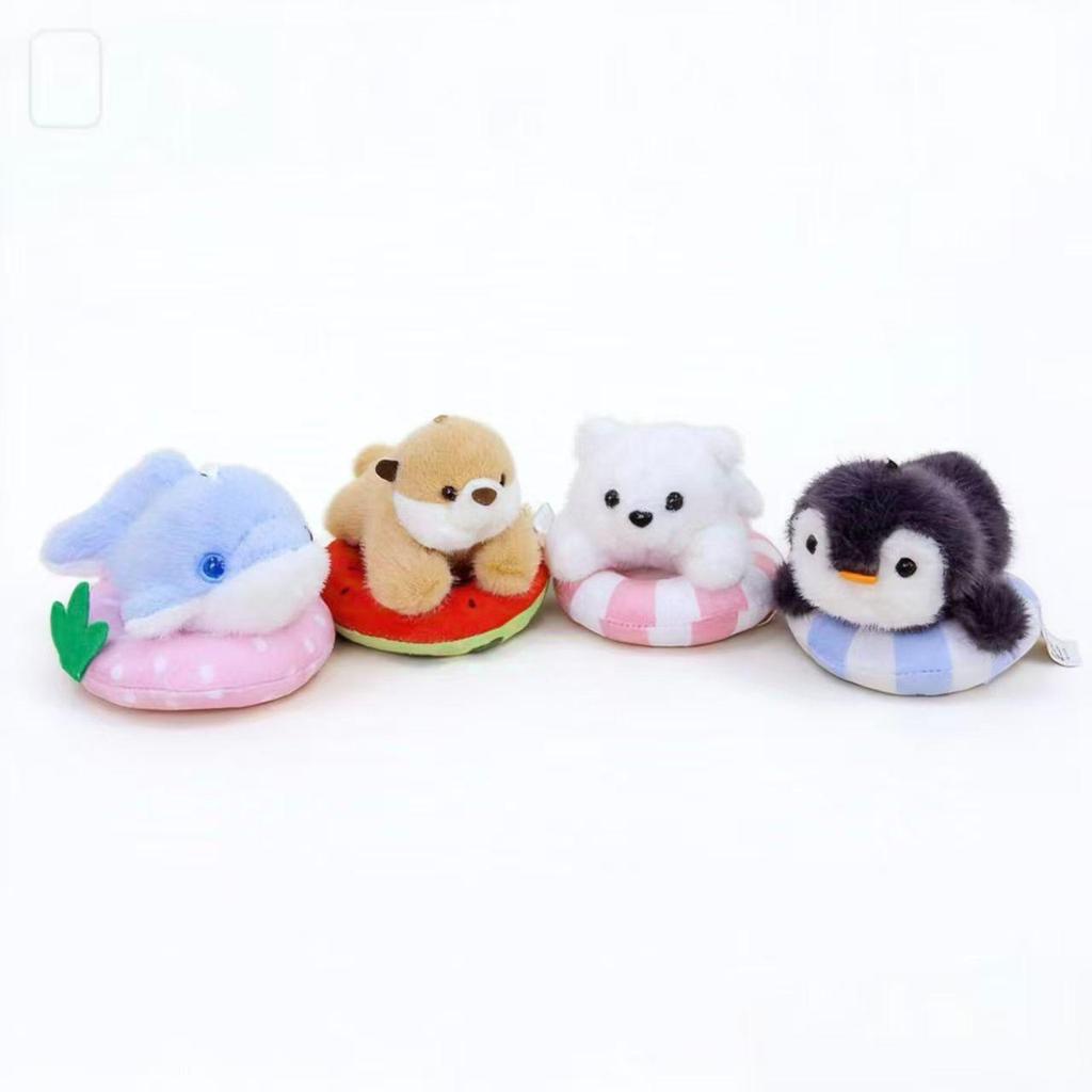 Cute Marine Animal Plush Keychain - Penguin & Dolphin Inflatable Ring Toy Pendant.