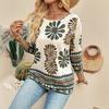 New Summer Women's Casual Loose and Versatile Round Neck Printed Three-quarter Sleeve Top