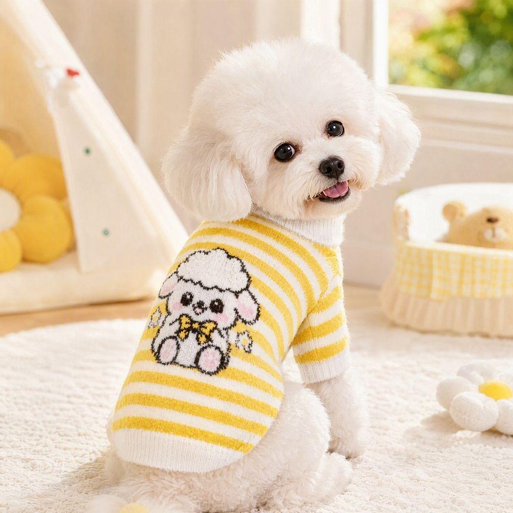 Cartoon Pattern Striped Dog Sweater Two Legged Pet Knit Sweater Cute Pet Warm Sweater Cat
