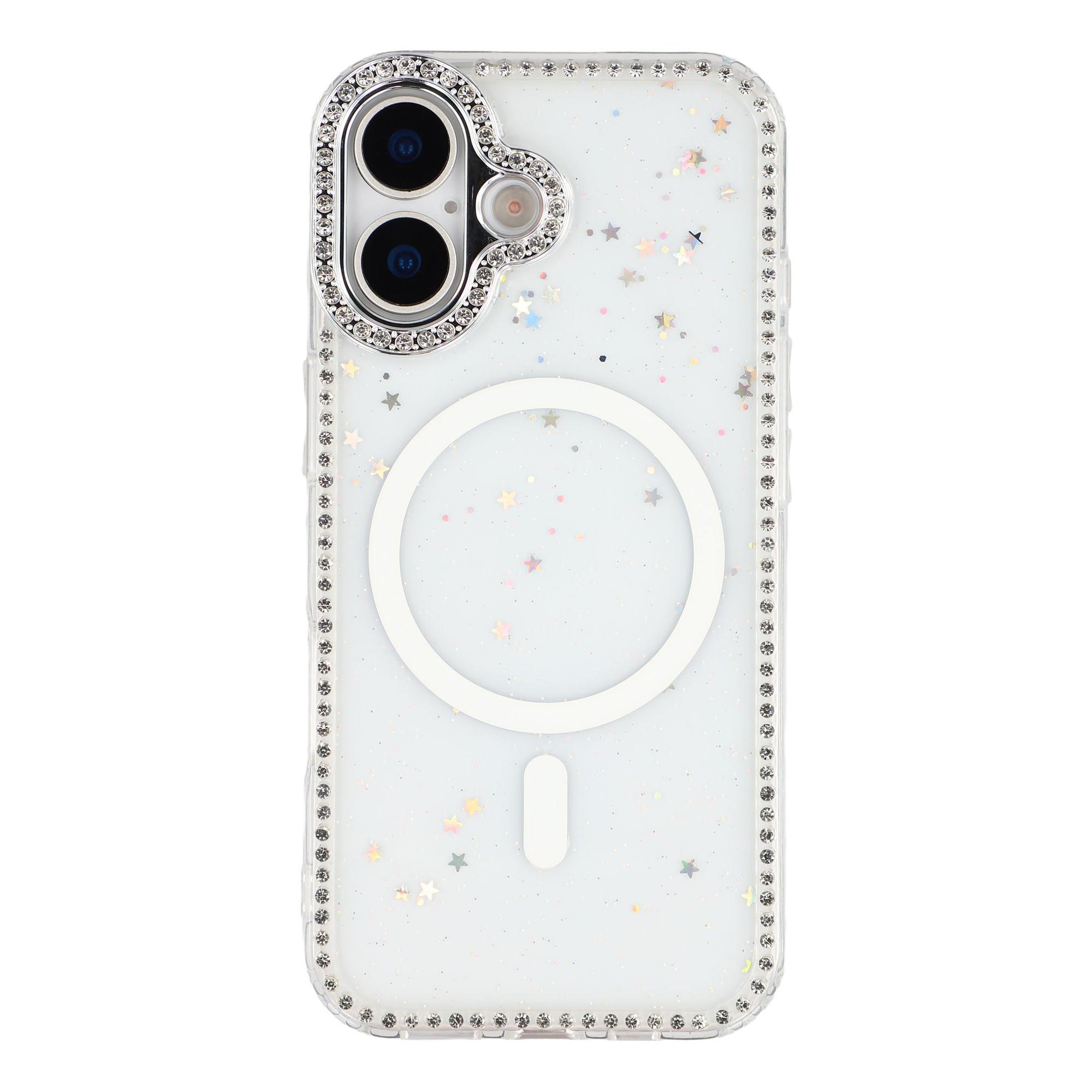 For iPhone 17 Case Compatible with MagSafe Rhinestone Edge Glitter Back TPU + PC IMD Phone Cover
