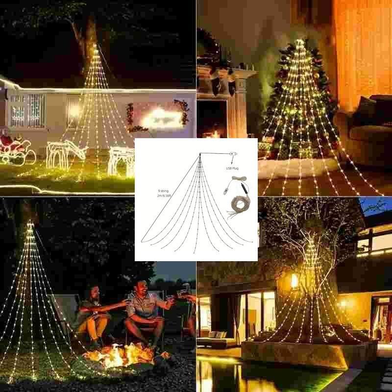 Led Christmas 2m Waterfall Light Usb Power Supply Garden Courtyard Decoration