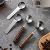 8-Piece Stainless Steel Measuring Cup & Spoon Set with Wooden Handle for Coffee & Grams