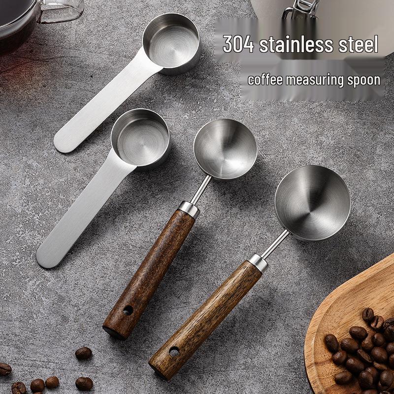 8-Piece Stainless Steel Measuring Cup & Spoon Set with Wooden Handle for Coffee & Grams