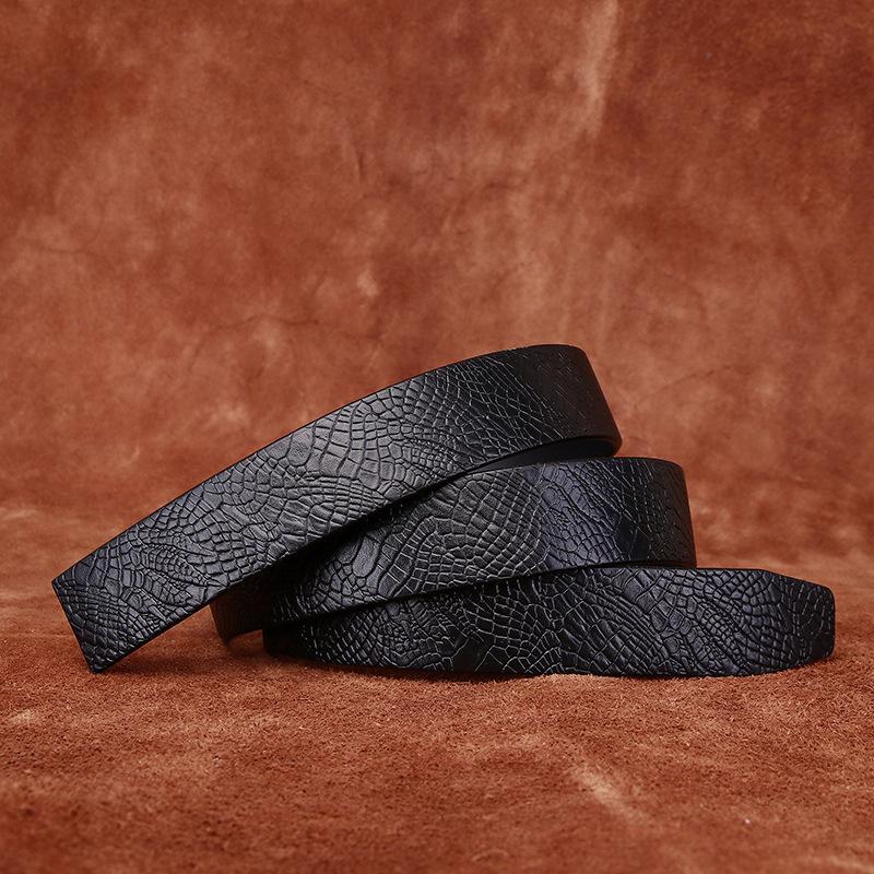 Single-Layer Transparent Dyeing Vegetable Tanned First-Layer Cowhide Automatic Buckle Belt, Men'S Genuine Leather Embossed Crocodile Pattern Belt With