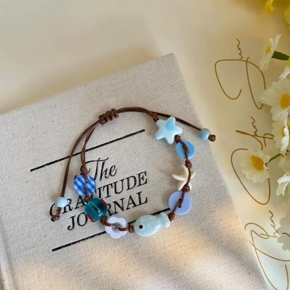 Bohemian Adjustable Ceramic Bracelet Beads Braided Rope Woven Bracelet Romantic Cute Starfish Necklace Vacation