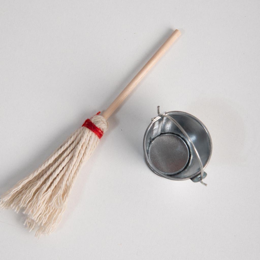 Miniature Dollhouse Cleaning Set with Bucket and Mop