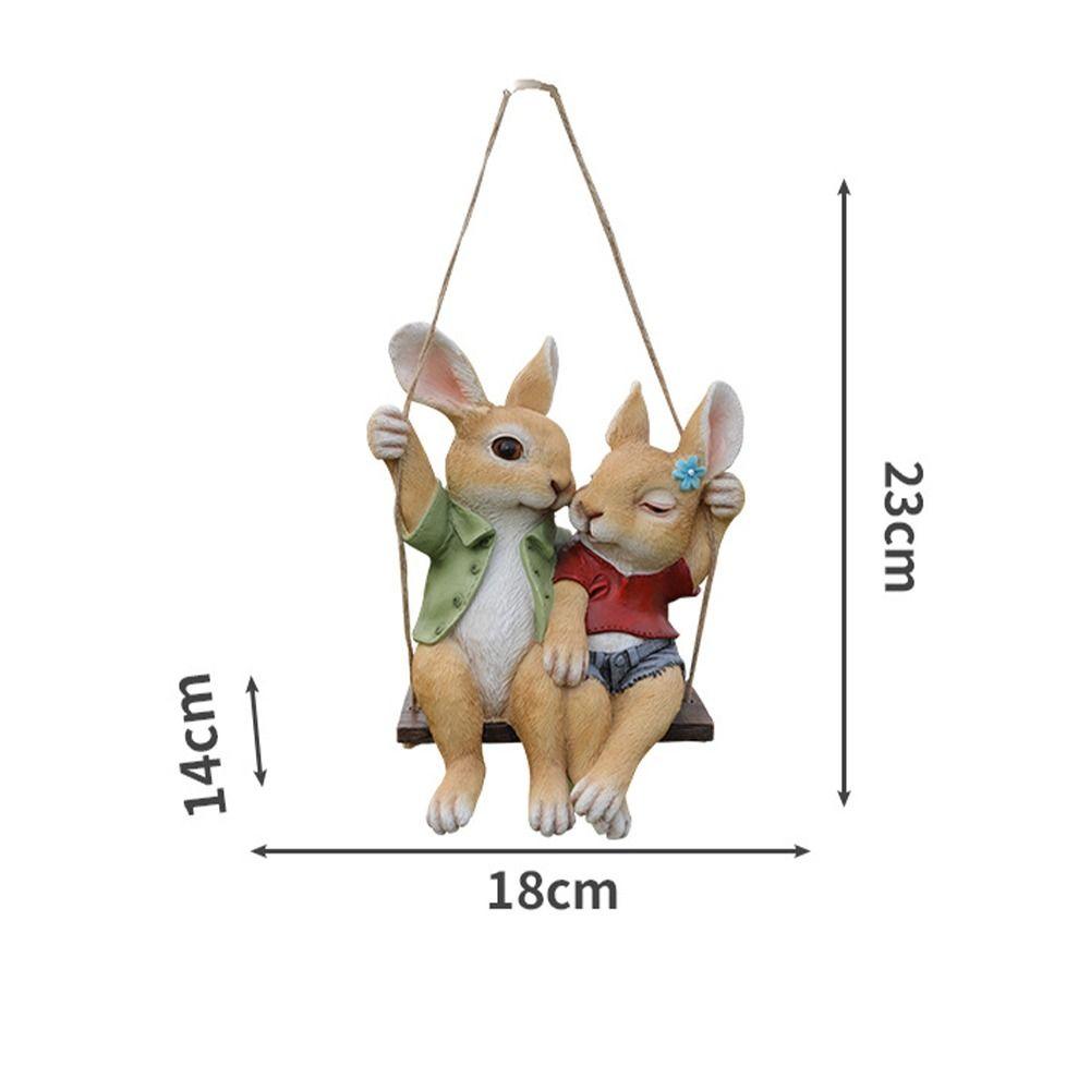 Garden Decor Resin Swing Couple Rabbit Ornament Cartoon Cute Animal Sculpture Hanging Creative Bunny Statue Pendant Courtyard