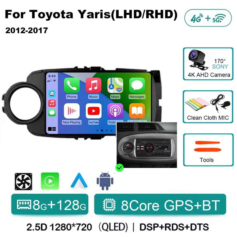 Autorádio Android 14 Carplay pro Toyota Yaris 2012 2013 2014 2015 2016 2017 Navigace GPS Multimediální přehrávač stereo wifi BT Auto