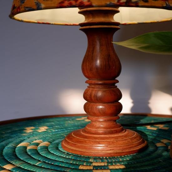 45 cm Table Lamp with Wooden Base, Floral Pattern Fabric Shade, Traditional Design Living Room, Home, Office, Decor