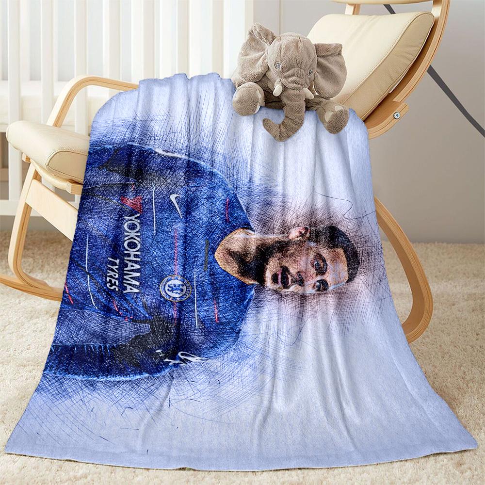 Chelsea Fc Player Portrait Blanket Comfortable Great for Bed Livingroom Seaside All-Season Use Modern Style