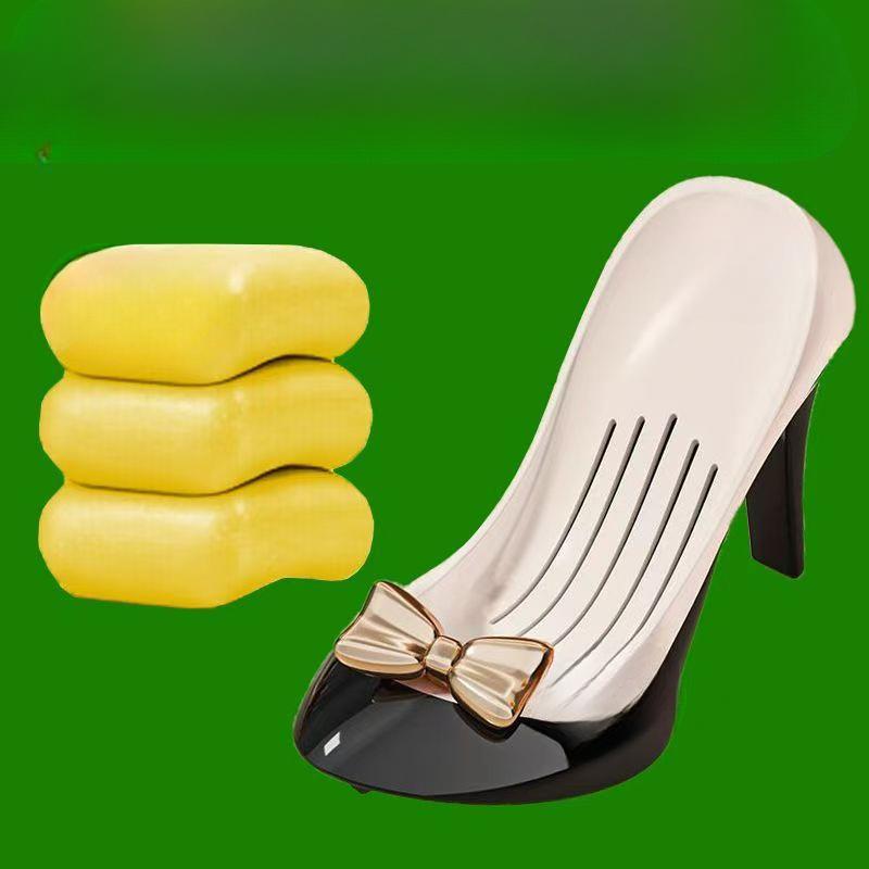 1pc Elegant Black & White High-Heel Soap Holder with Golden Bow - Non-Slip, Lightweight, Multi-Functional Grid Design for Bathroom Decor