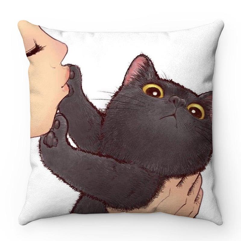 Cartoon Facial Modeling Cat Pattern Series Digital Printing Short Plush Pillow Covers For Sofa Office Cushion Cover Home Goods